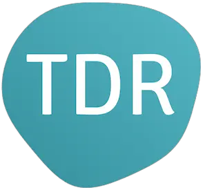 Logo di TradeDutyRefund.com, noto anche come TDR e #TradeDutyRefund. È costituito dai testi « TDR » e « TradeDutyRefund.com » sotto forma di fumetto. Il logo è in azzurro su sfondo bianco.